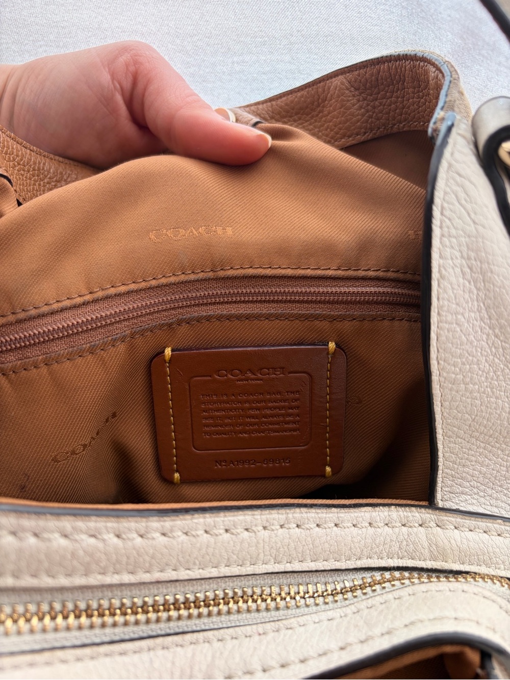 Coach Beige Canvas Stripe Shoulder Bag with Black & White Accents - Picture 6 of 8